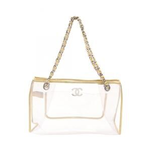 CHANEL White Leather Logo Tote Bag